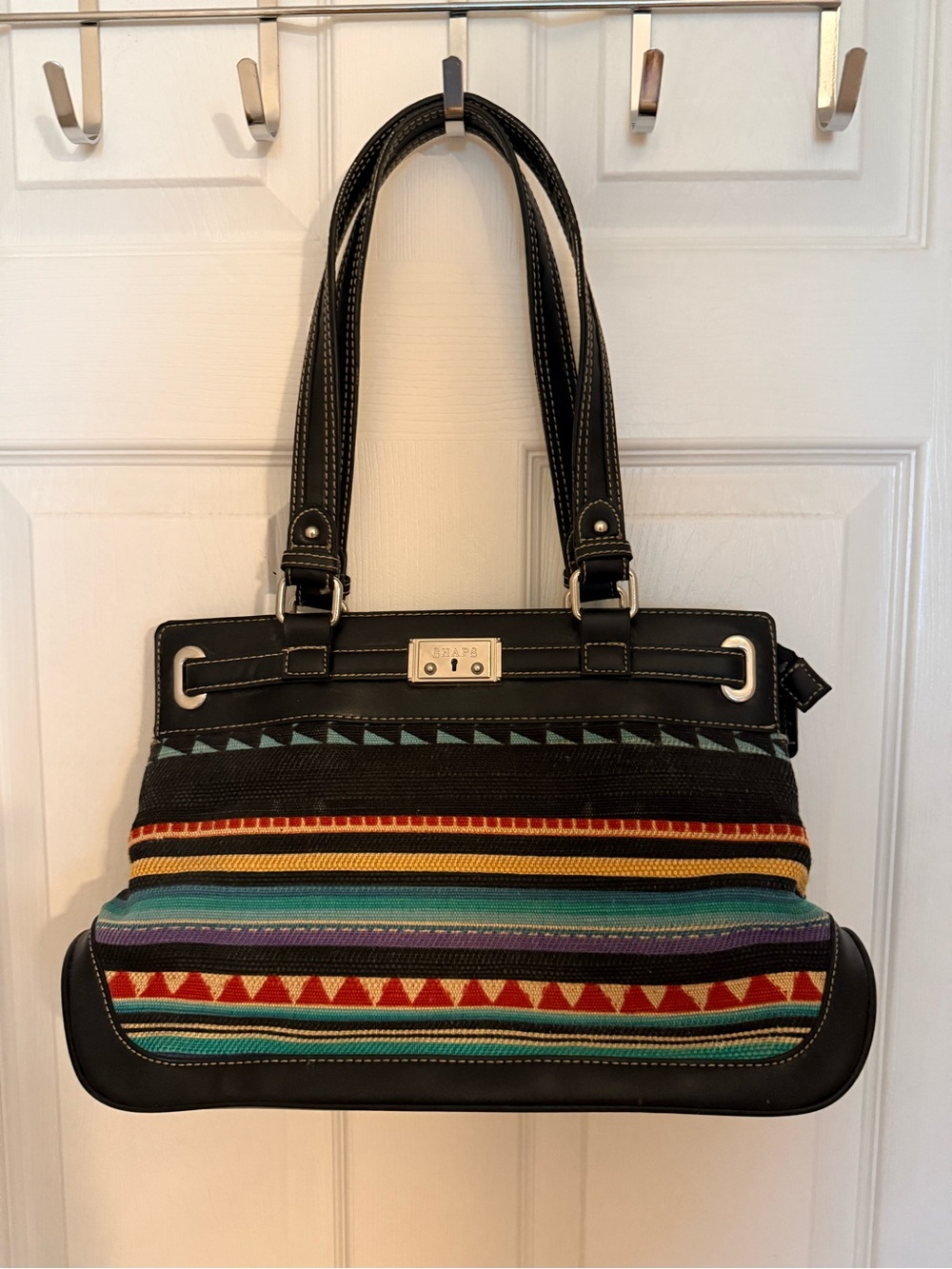 Chaps Black Multicolor Patterned Shoulder Bag